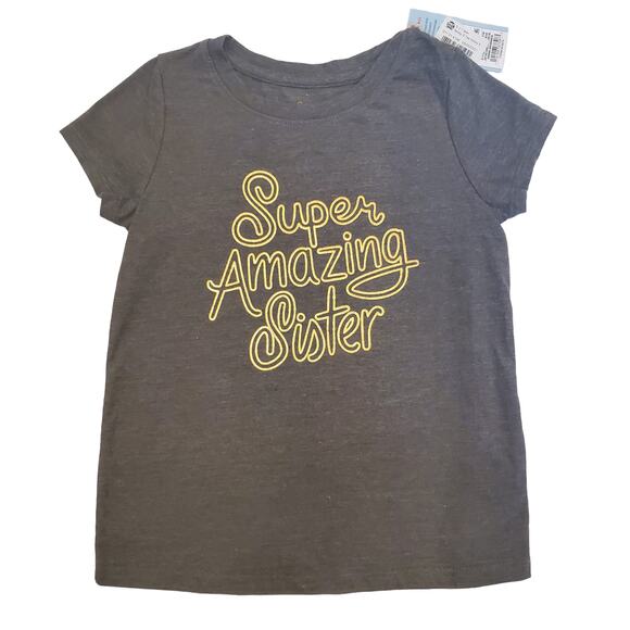 Super Amazing Sister TShirt Classic Heather Gray with Gold Accents Size 5T - Picture 8 of 8